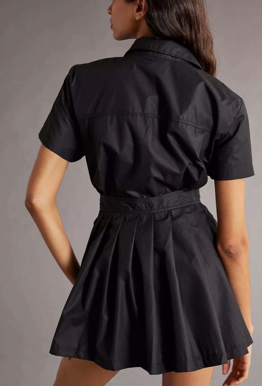 En Saison Black Short Sleeve Pleated Shirt Dress Romper Size S - Picture 3 of 7